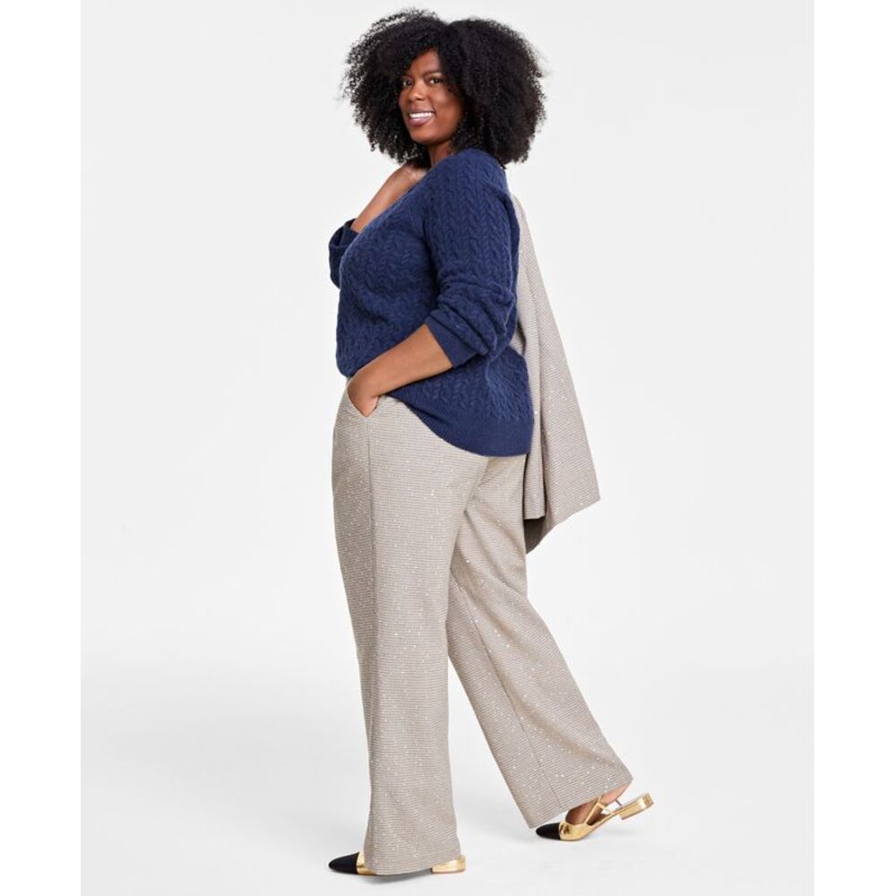 On 34th Plus Size Sequin Plaid Wide-Leg Pants